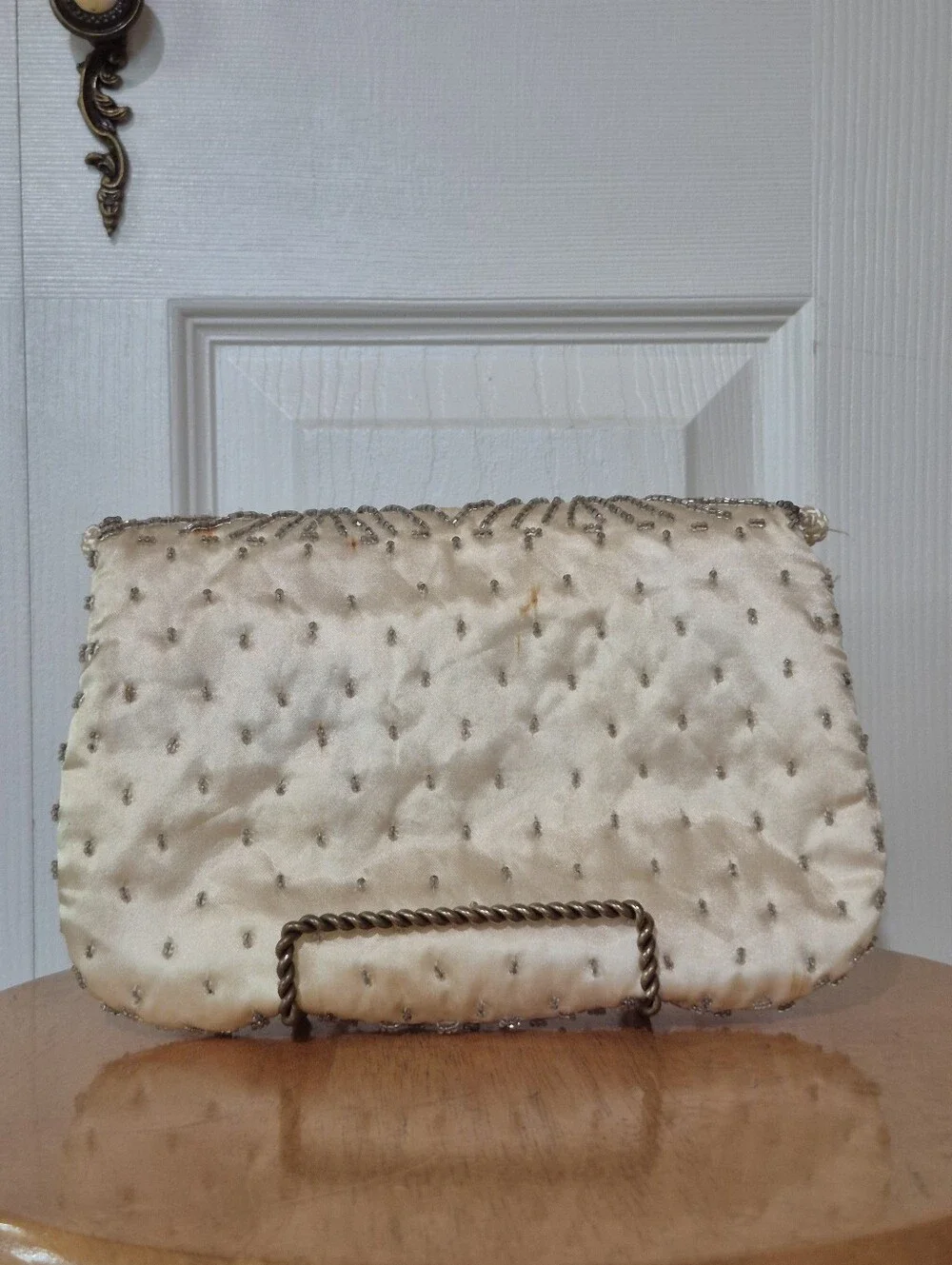 Vintage beaded satin evening bag